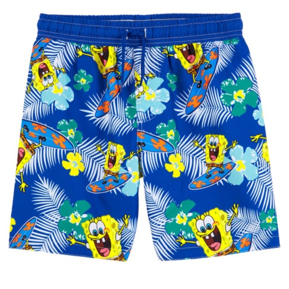 SpongeBob SquarePants Blue Tropical Print Swimming Shorts boys size 14 - Picture 10 of 10